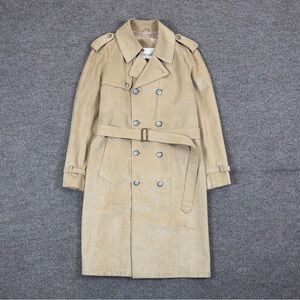 Vintage Lakeland Tan Suede Long Double Breasted Belted Trench Coat Men’s 42 Long